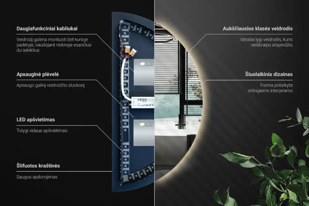 LED Polkruhové Zrkadlo štýlový doplnok