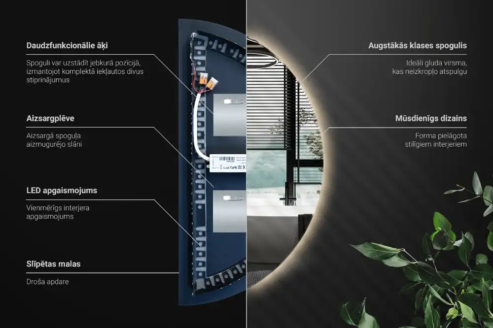 LED Polkruhové Zrkadlo štýlový doplnok