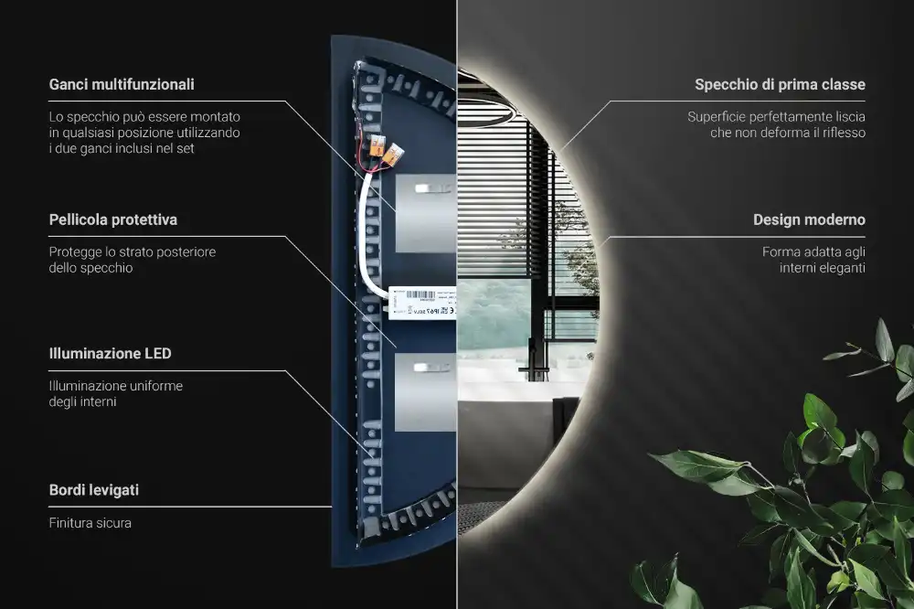 LED Polkruhové Zrkadlo štýlový doplnok