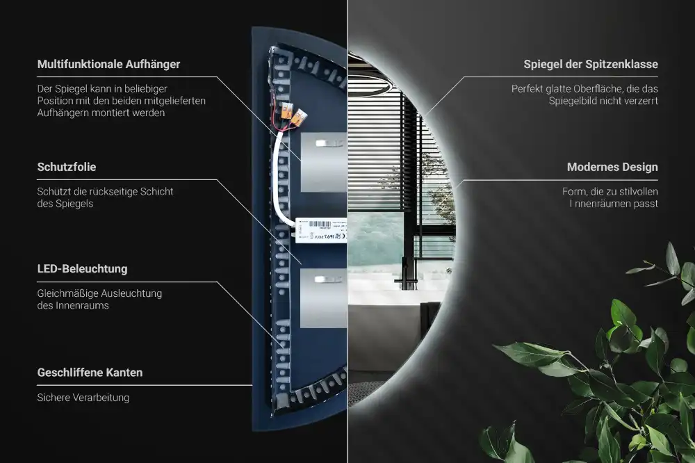 LED Polkruhové Zrkadlo štýlový doplnok
