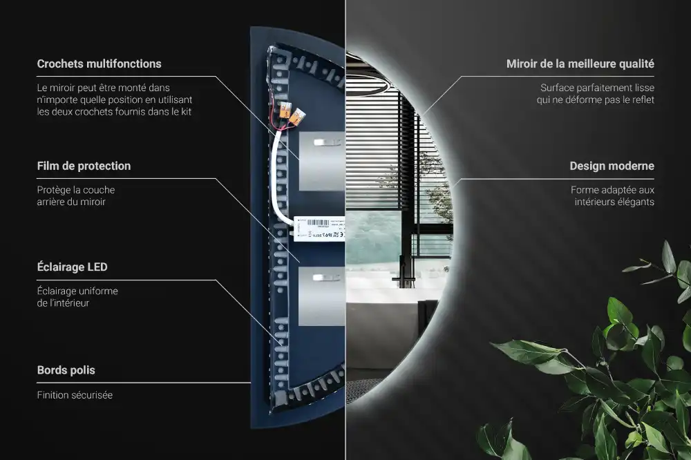 LED Polkruhové Zrkadlo štýlový doplnok