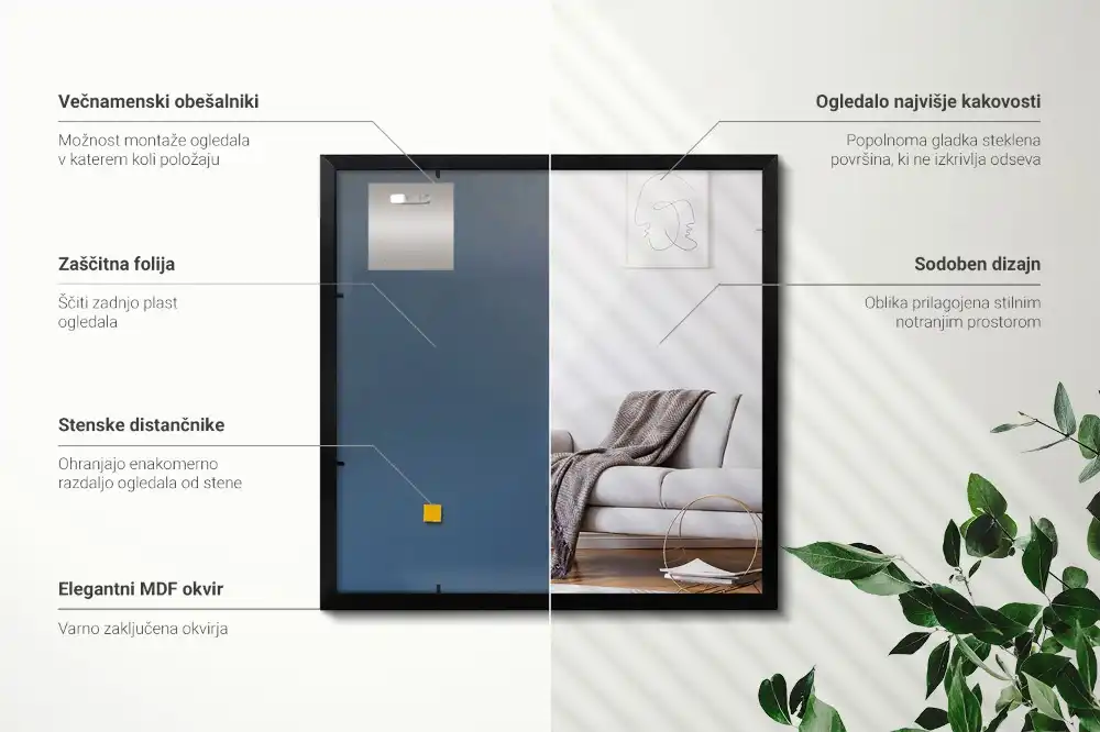 Obdĺžnikové zrkadlo nástenné s čiernym rámom