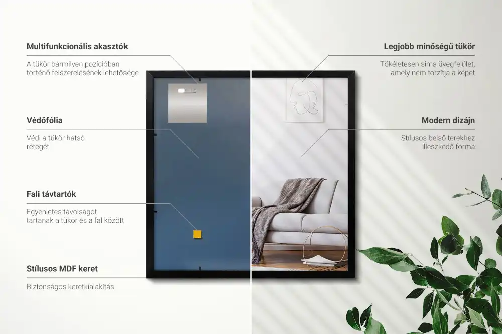 Obdĺžnikové zrkadlo nástenné s čiernym rámom