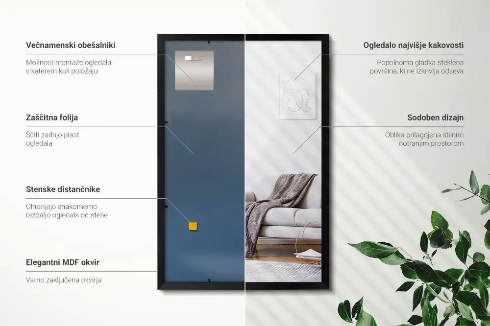 Obdĺžnikové zrkadlo nástenné s čiernym rámom