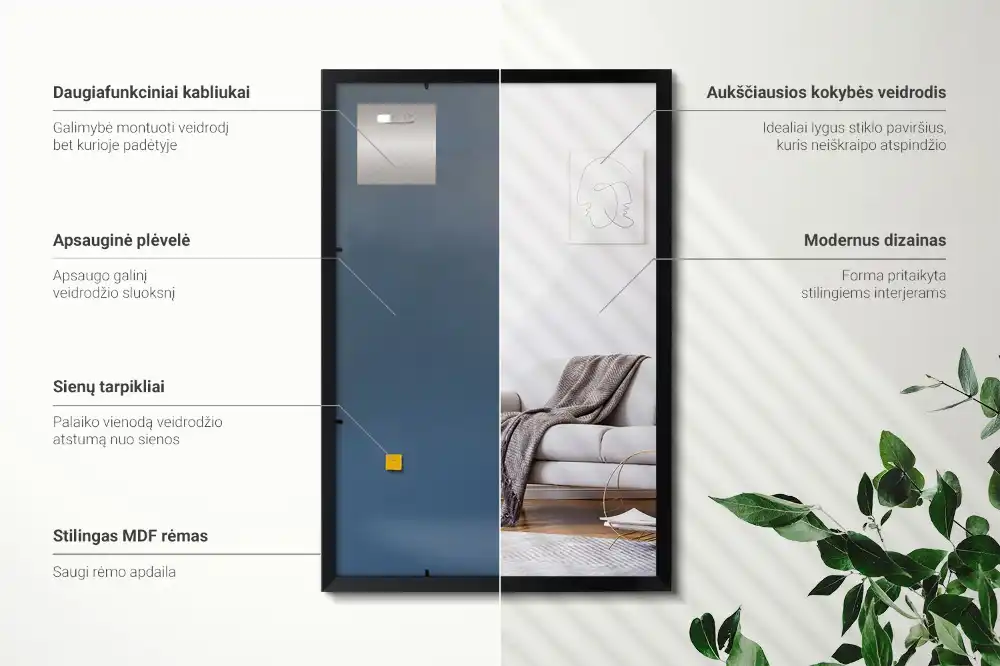 Obdĺžnikové zrkadlo nástenné s čiernym rámom