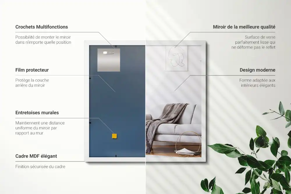 Obdĺžnikové zrkadlo ozdobné s bielym rámom