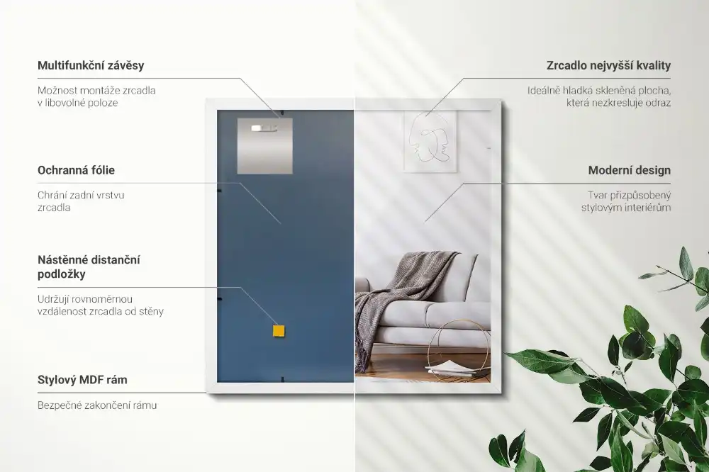 Obdĺžnikové zrkadlo ozdobné s bielym rámom