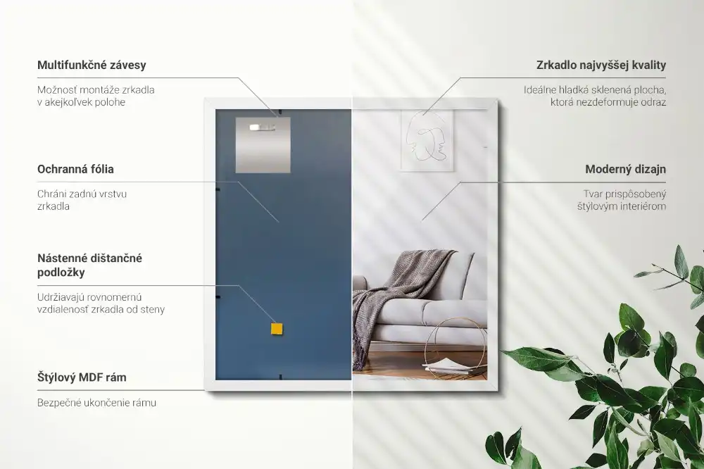 Obdĺžnikové zrkadlo ozdobné s bielym rámom