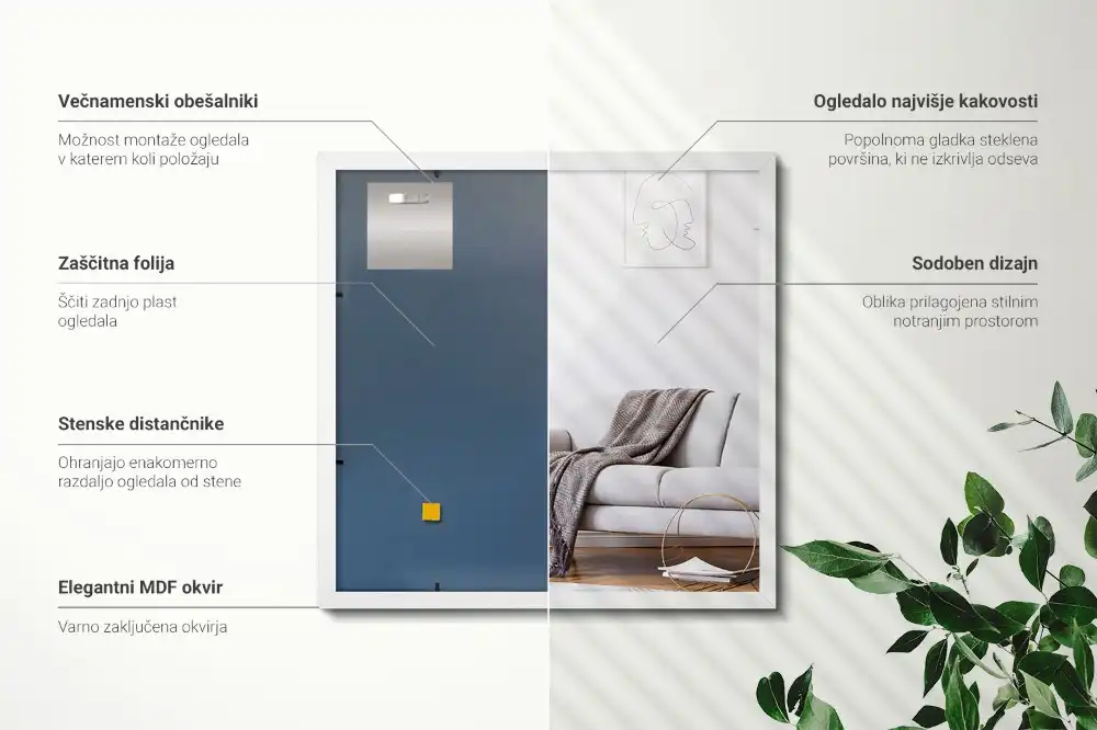 Obdĺžnikové zrkadlo ozdobné s bielym rámom