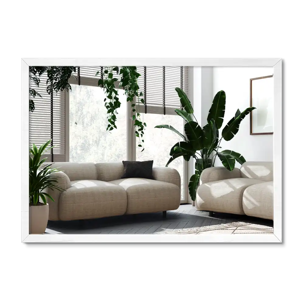 Obdĺžnikové zrkadlo ozdobné s bielym rámom