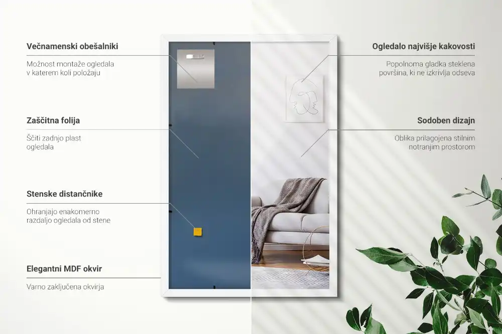 Obdĺžnikové zrkadlo ozdobné s bielym rámom