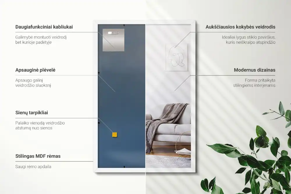 Obdĺžnikové zrkadlo ozdobné s bielym rámom