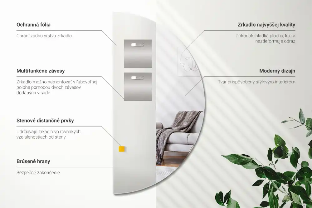 Polkruhové Zrkadlo nástenné bez rámu