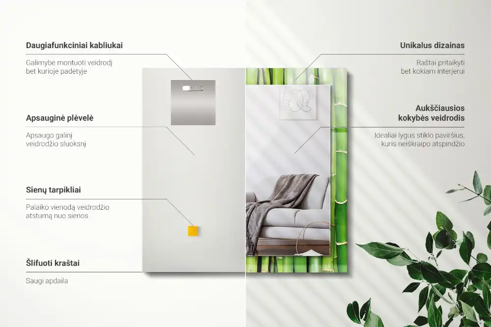 Obdĺžnikové ozdobné zrkadlo Zelené bambusové stonky