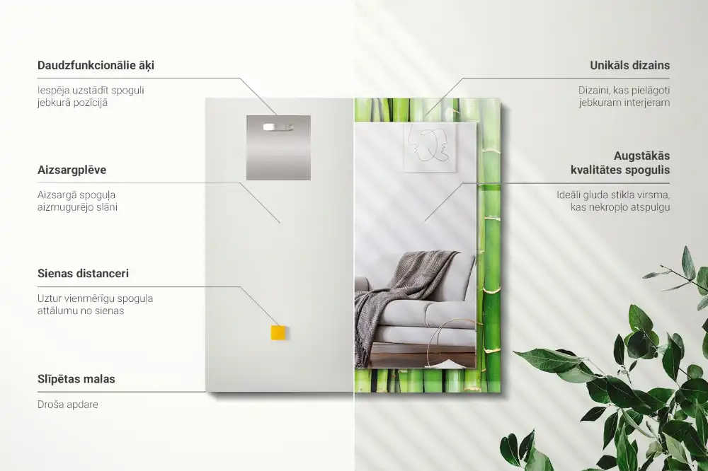 Obdĺžnikové ozdobné zrkadlo Zelené bambusové stonky