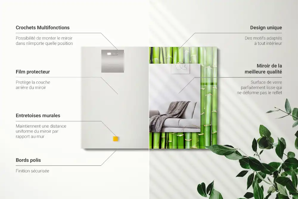 Obdĺžnikové ozdobné zrkadlo Zelené bambusové stonky