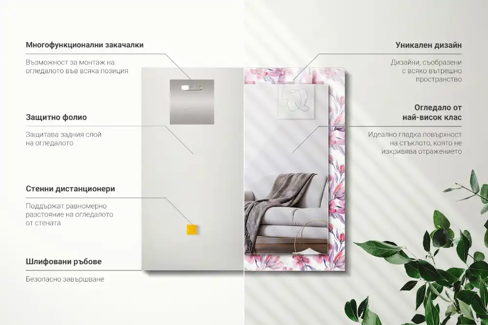 Obdĺžnikové dekoračné zrkadlo Akvarelové vzory s kvetmi