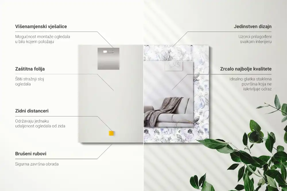 Obdĺžnikové dekoračné zrkadlo Kvety a listy