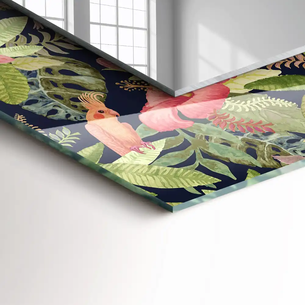 Obdĺžnikové zrkadlo s motívom Kvety a vtáky