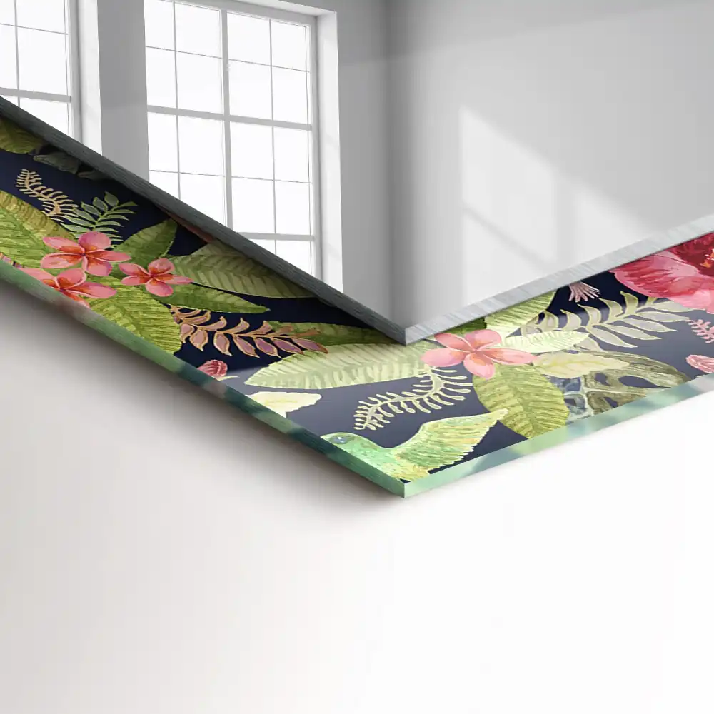 Obdĺžnikové zrkadlo s motívom Kvety a vtáky