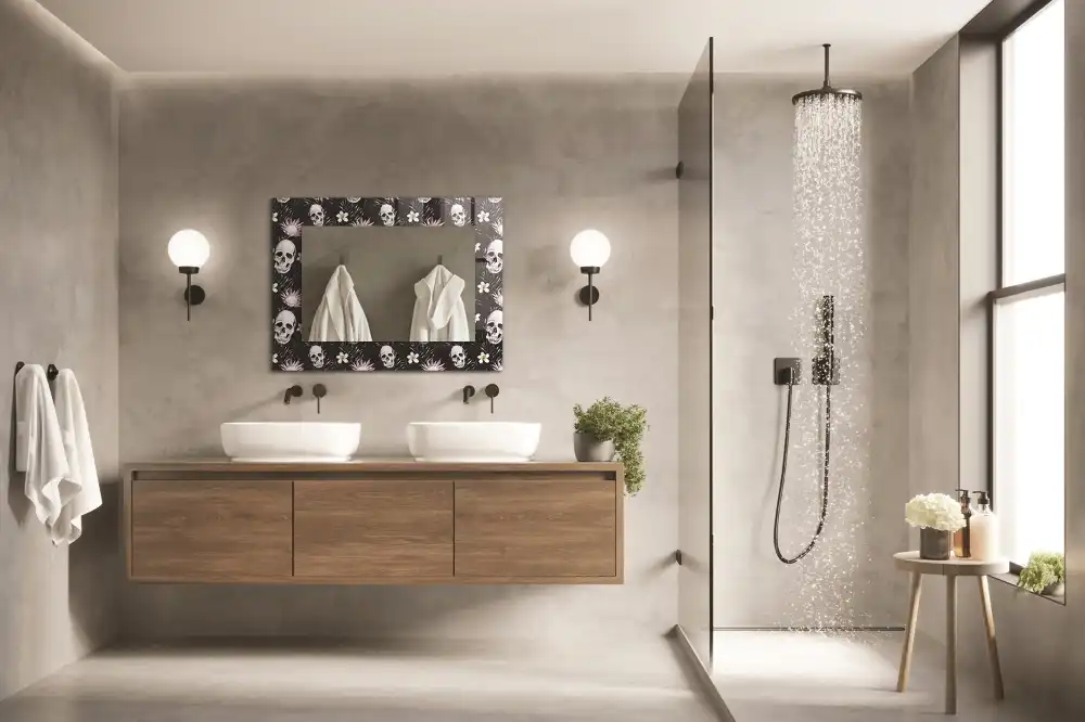 Obdĺžnikové ozdobné zrkadlo Lebky a kvety