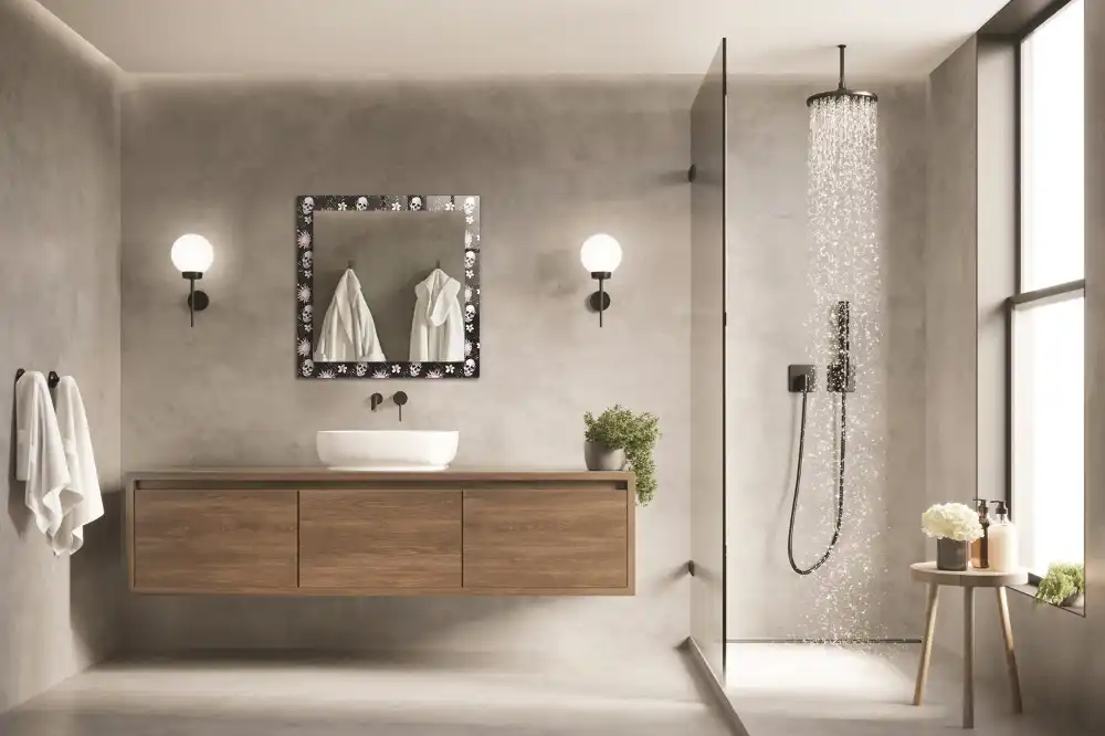 Obdĺžnikové ozdobné zrkadlo Lebky a kvety