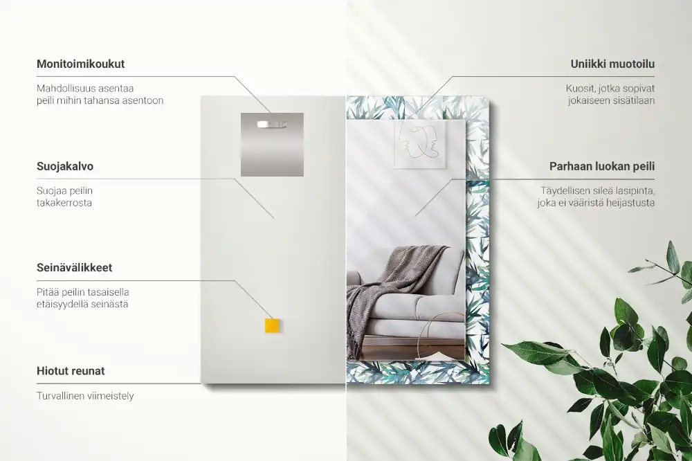 Obdĺžnikové dekoračné zrkadlo Akvarel bambusových listov