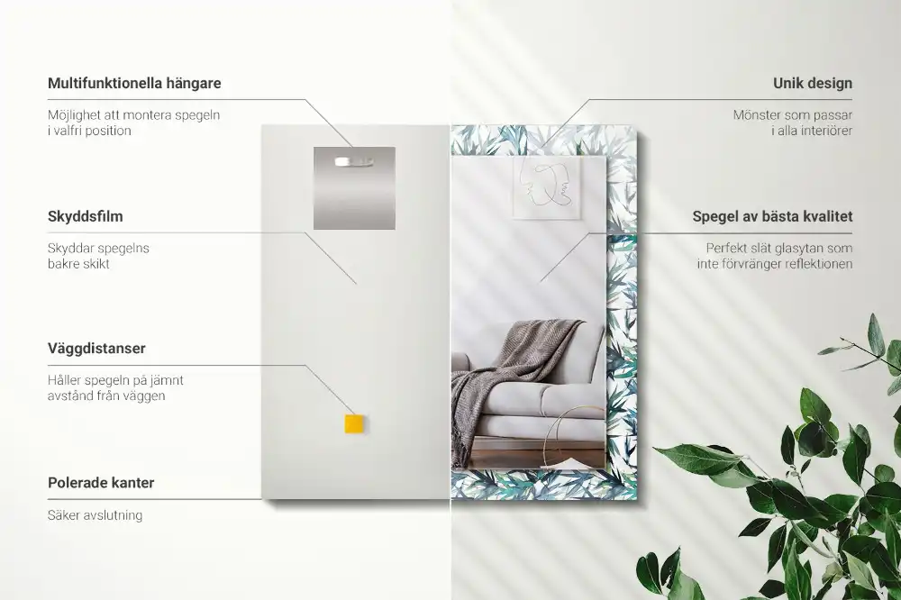 Obdĺžnikové dekoračné zrkadlo Akvarel bambusových listov