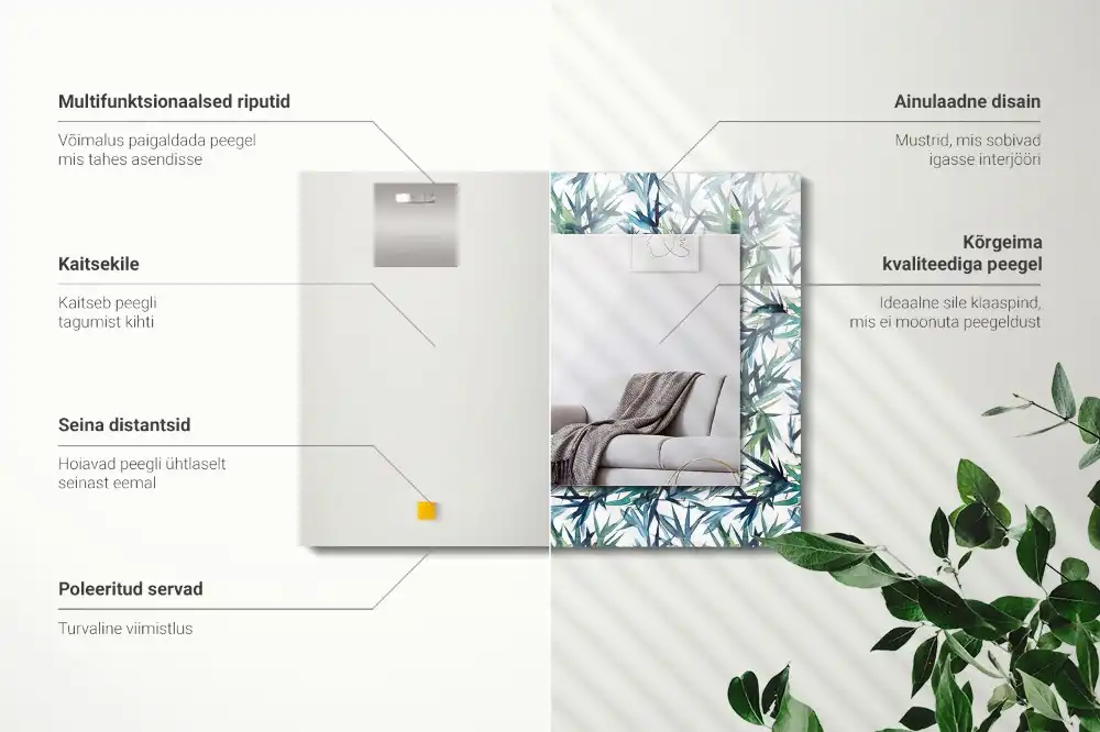 Obdĺžnikové dekoračné zrkadlo Akvarel bambusových listov