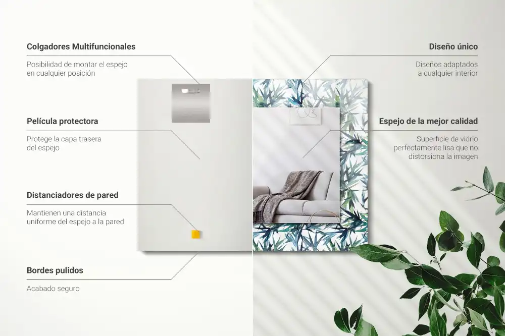 Obdĺžnikové dekoračné zrkadlo Akvarel bambusových listov