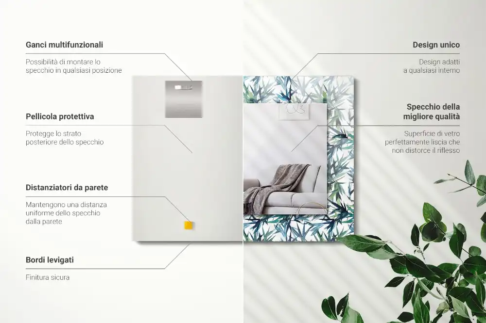 Obdĺžnikové dekoračné zrkadlo Akvarel bambusových listov