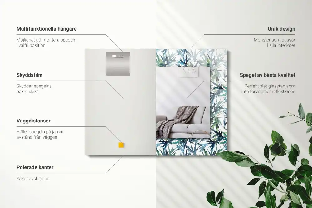 Obdĺžnikové dekoračné zrkadlo Akvarel bambusových listov