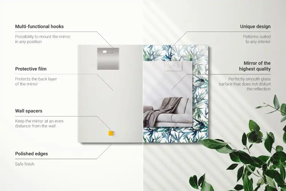 Obdĺžnikové dekoračné zrkadlo Akvarel bambusových listov