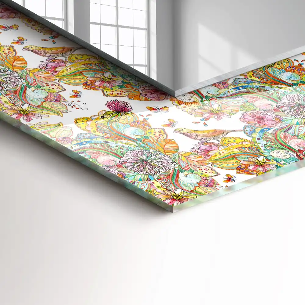 Obdĺžnikové ozdobné zrkadlo Farebné motýle kvety