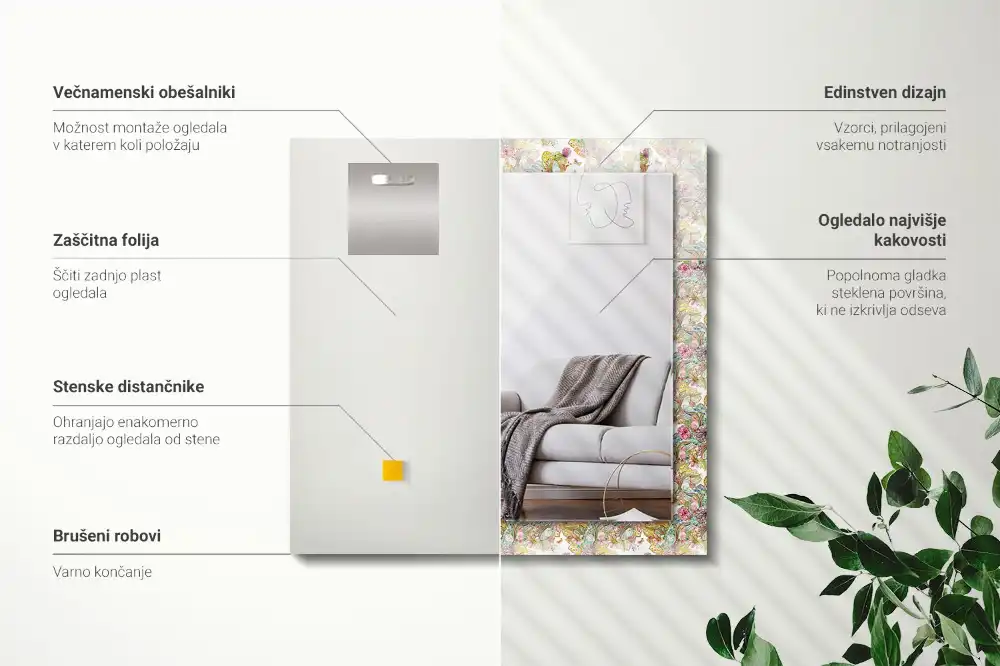 Obdĺžnikové ozdobné zrkadlo Farebné motýle kvety