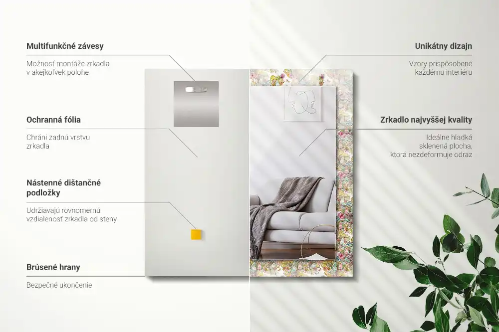 Obdĺžnikové ozdobné zrkadlo Farebné motýle kvety