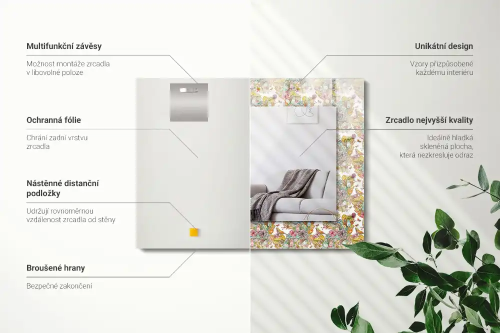 Obdĺžnikové ozdobné zrkadlo Farebné motýle kvety