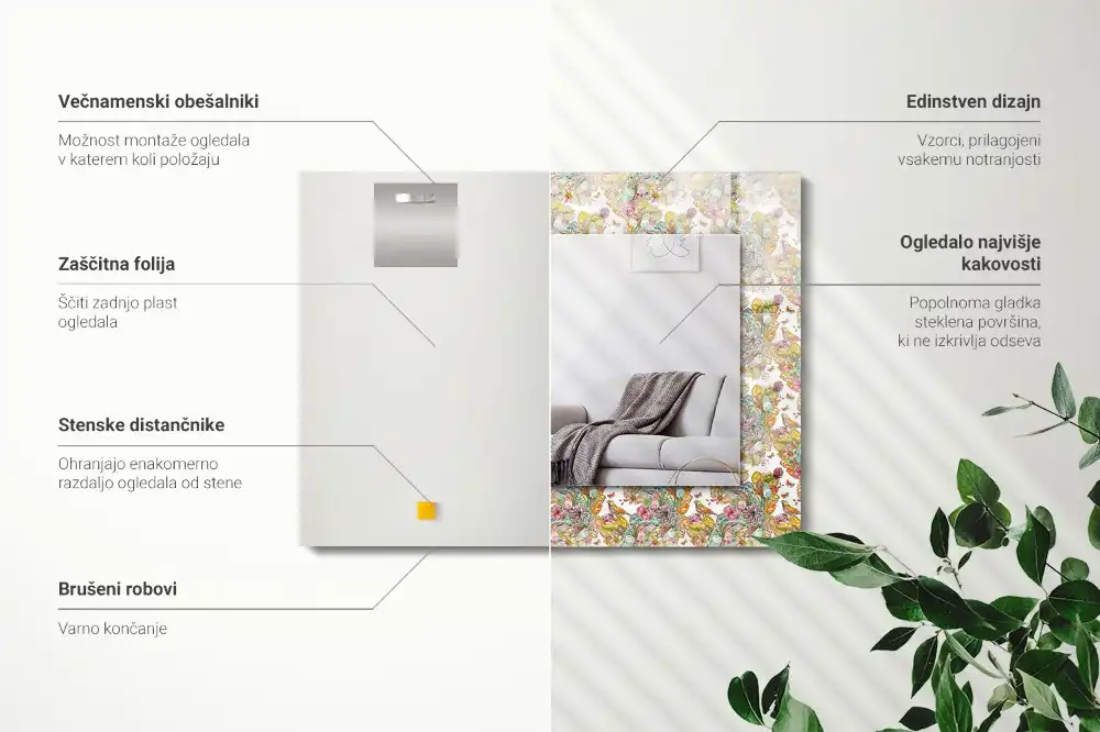 Obdĺžnikové ozdobné zrkadlo Farebné motýle kvety