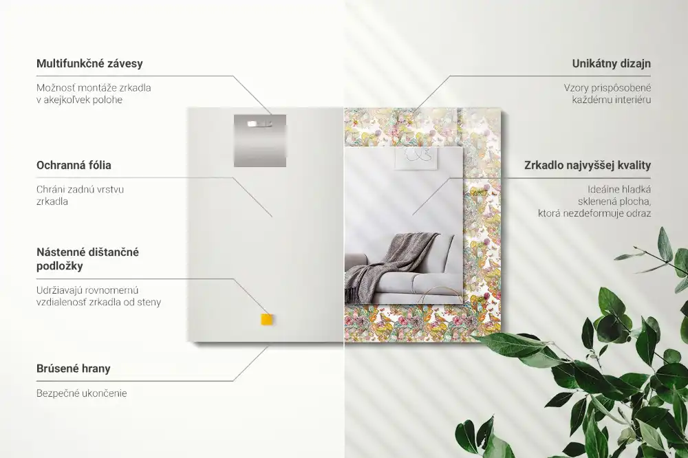 Obdĺžnikové ozdobné zrkadlo Farebné motýle kvety