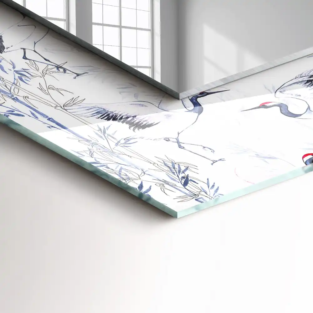 Obdĺžnikové zrkadlo s motívom Žeriavy a bambusy