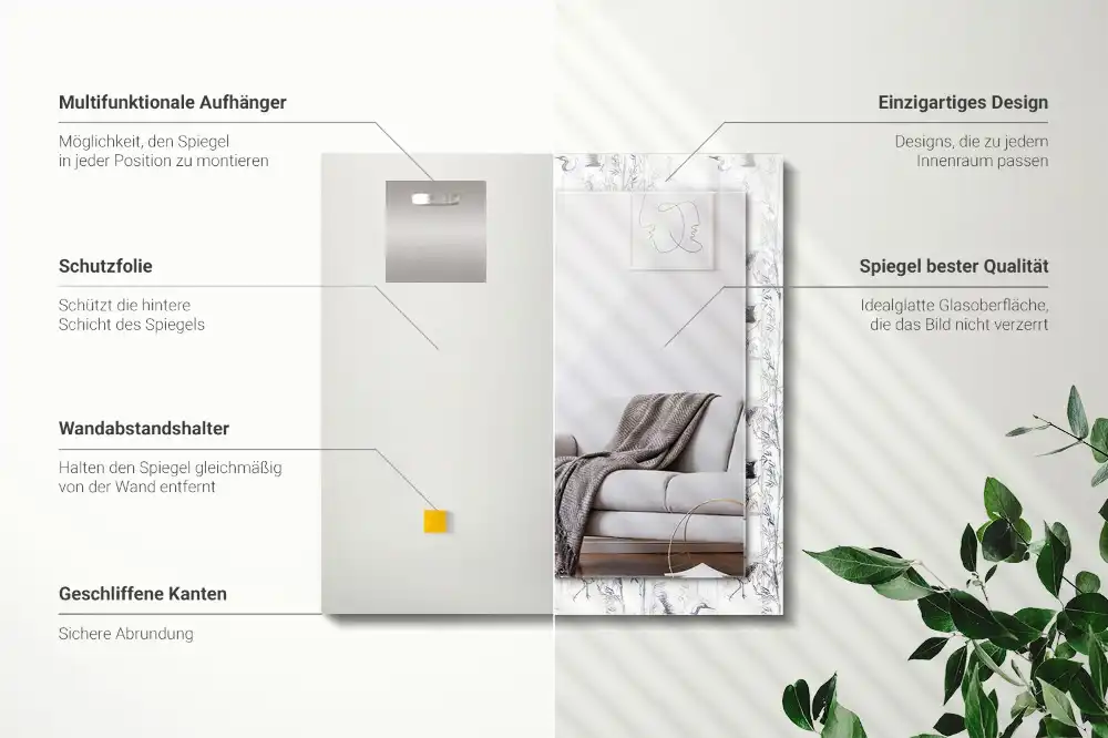 Obdĺžnikové zrkadlo s motívom Žeriavy a bambusy