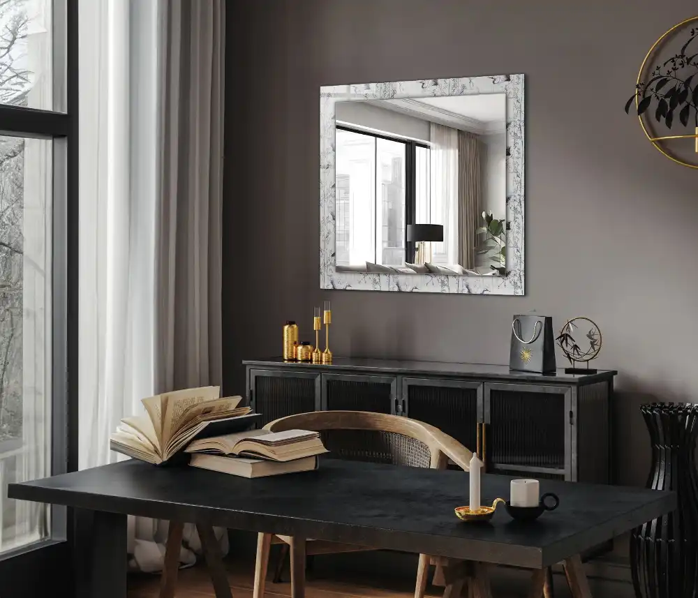 Obdĺžnikové zrkadlo s motívom Žeriavy a bambusy