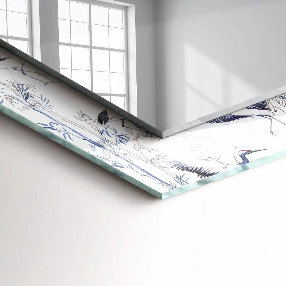 Obdĺžnikové zrkadlo s motívom Žeriavy a bambusy