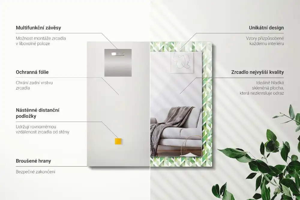 Obdĺžnikové ozdobné zrkadlo Zelený geometrický vzor