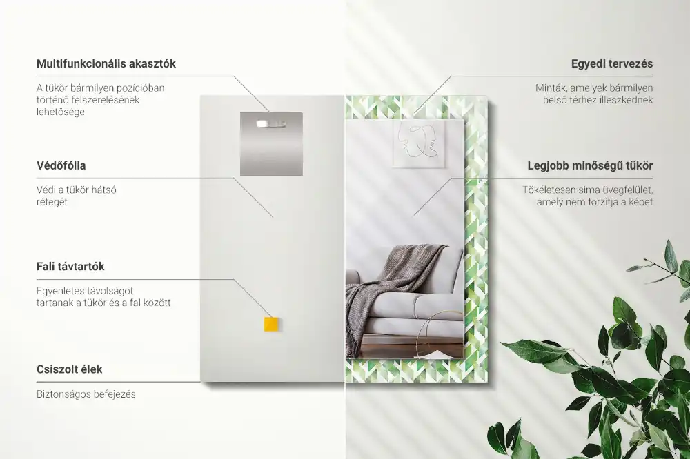 Obdĺžnikové ozdobné zrkadlo Zelený geometrický vzor