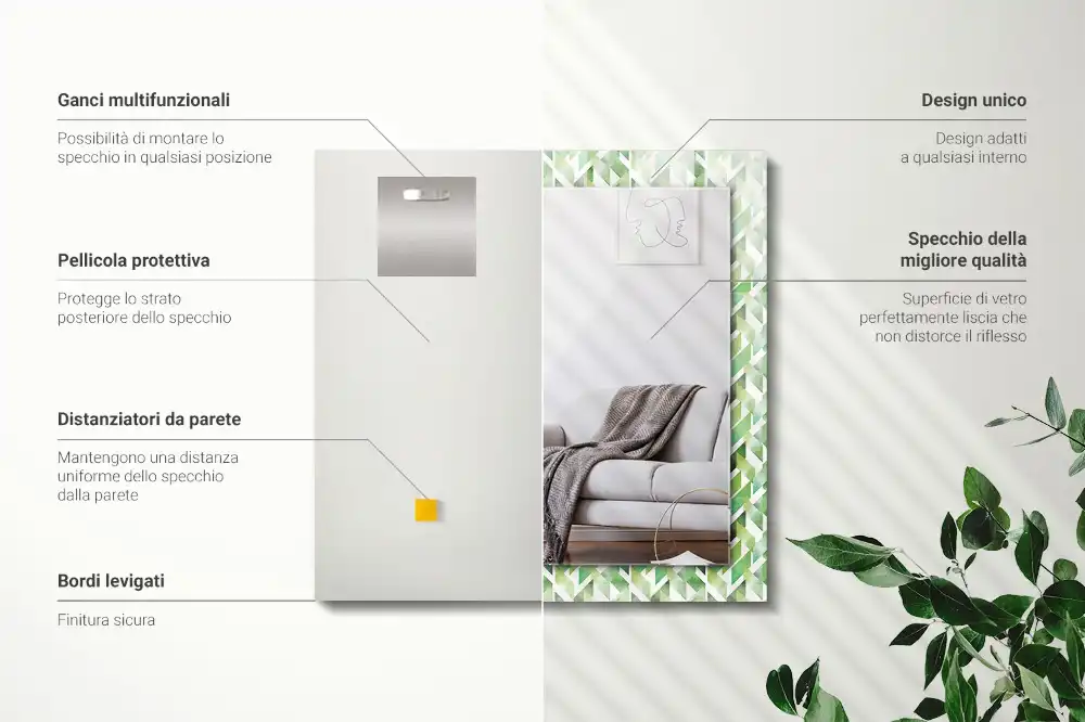 Obdĺžnikové ozdobné zrkadlo Zelený geometrický vzor