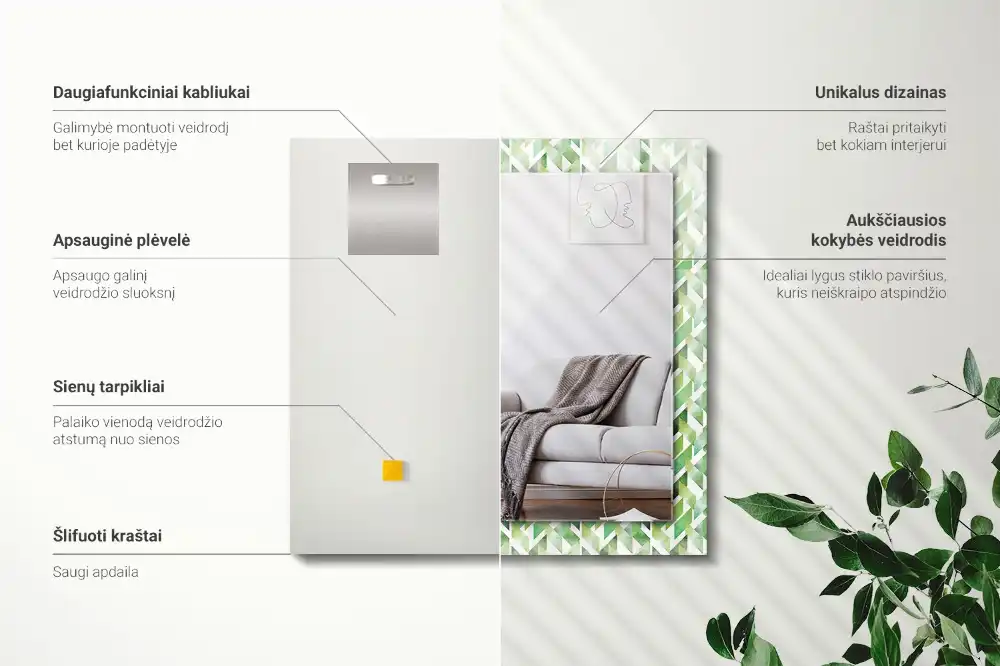 Obdĺžnikové ozdobné zrkadlo Zelený geometrický vzor