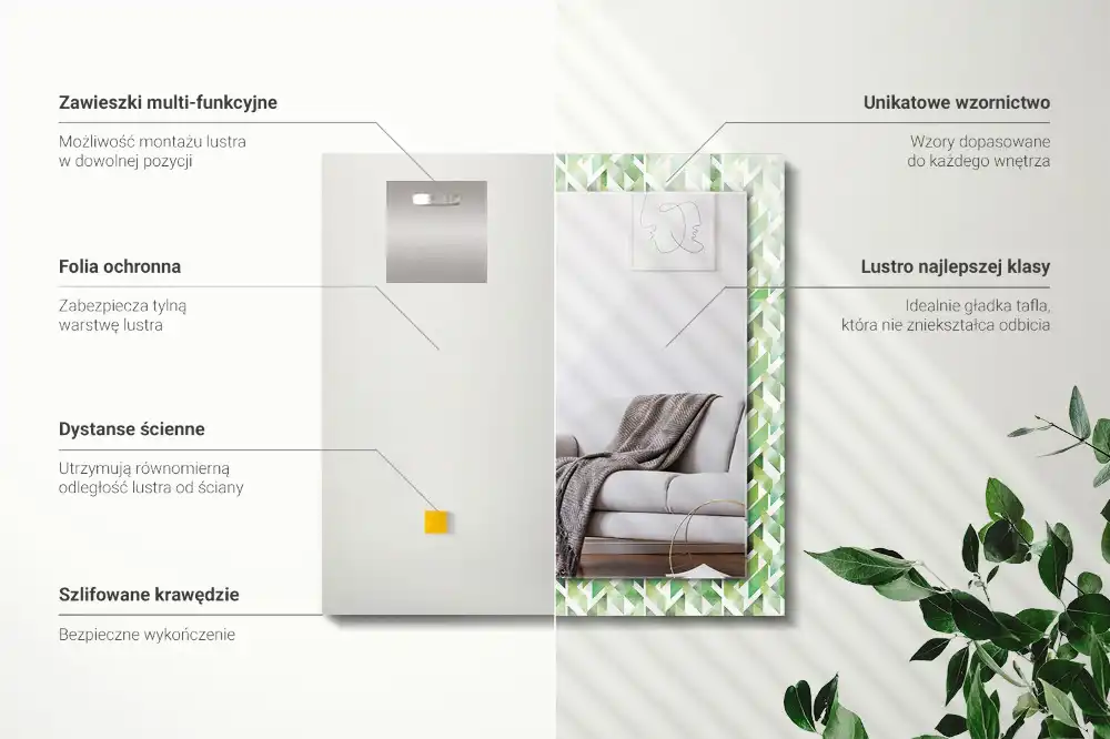 Obdĺžnikové ozdobné zrkadlo Zelený geometrický vzor