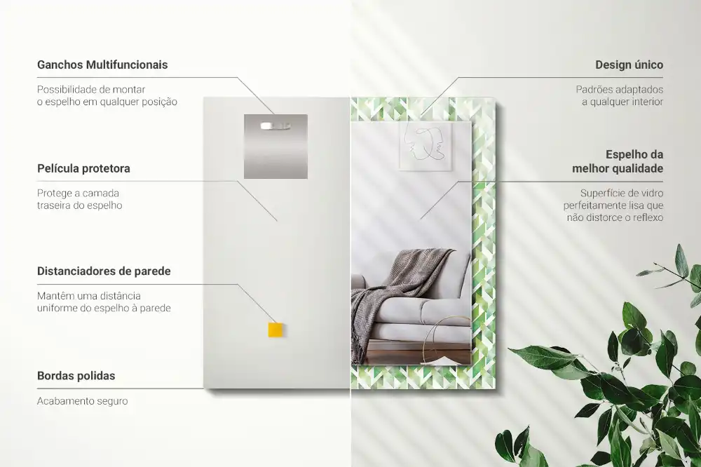 Obdĺžnikové ozdobné zrkadlo Zelený geometrický vzor