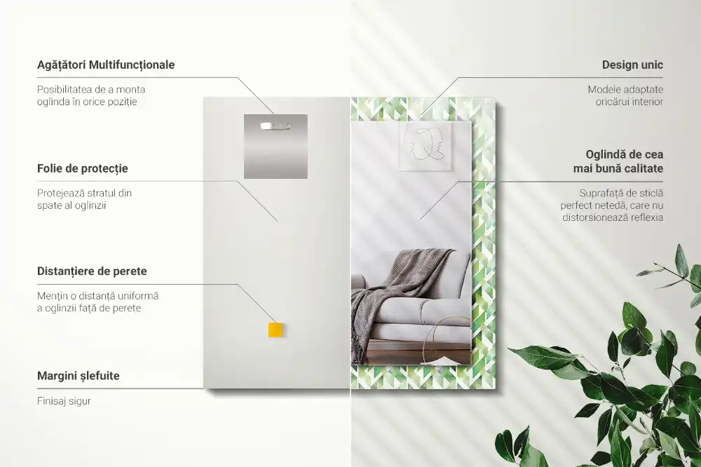 Obdĺžnikové ozdobné zrkadlo Zelený geometrický vzor